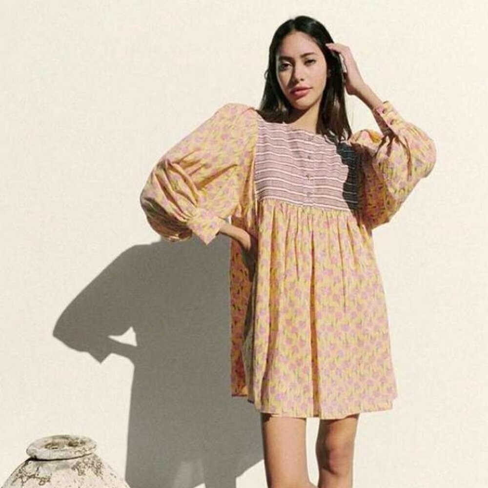 Ciao Lucia Ciana Bloom Floral Yellow Long Sleeve Dress Size XS - Picture 1 of 7